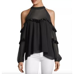 MISA Los Angeles Black Pippa High-Neck Cold-Shoulder Blouse Size XS Whimsigoth